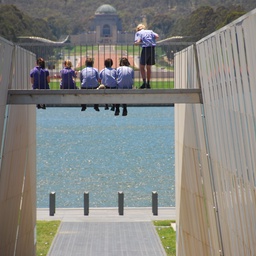 Schoolchildren on a bridge