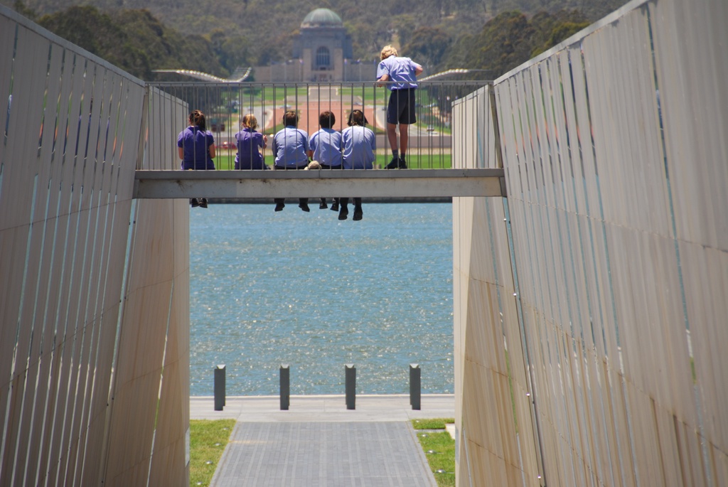 Schoolchildren on a bridge