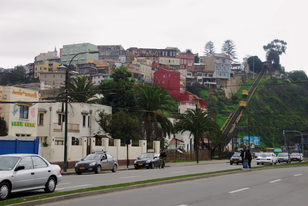 Colorful buildings on a Valparaíso hillside