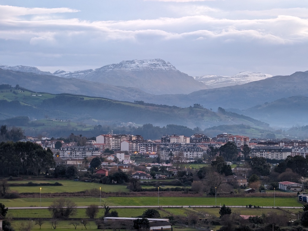 Town with mountains behind