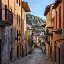 A narrow cobblestone street