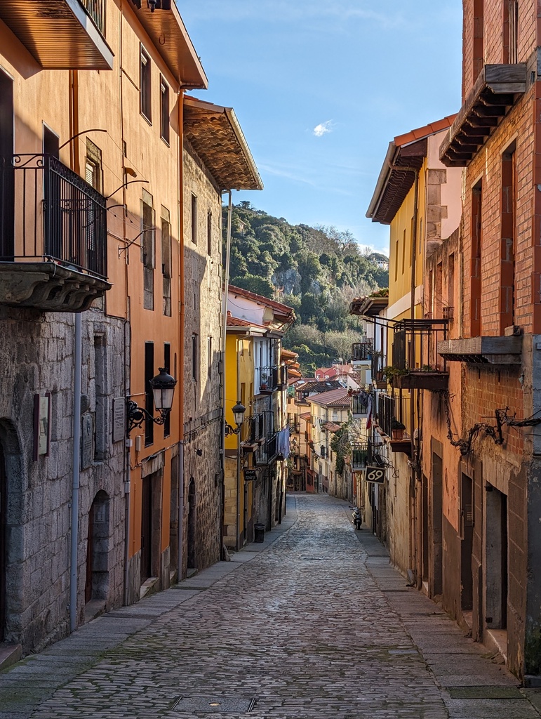 A narrow cobblestone street