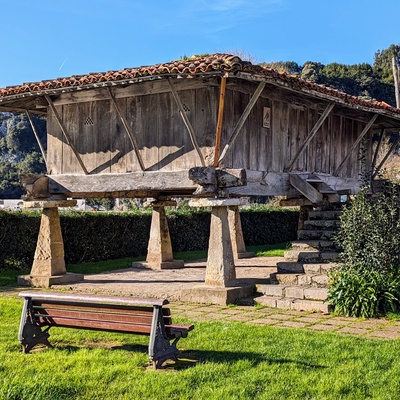 A traditional wooden house on stilts